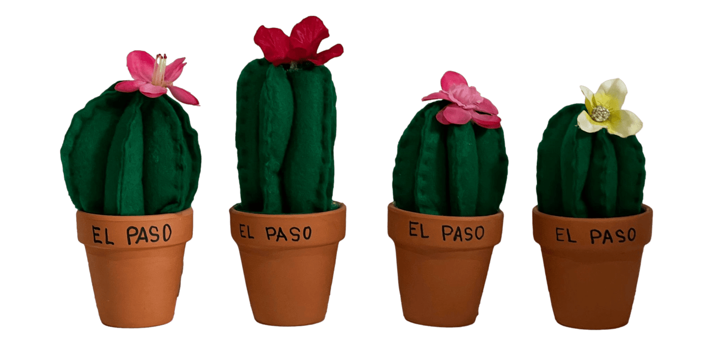 Souvenir Felt Barrel Flowering Cactus in Terracotta Pot - El Paso Texas Mini Handcrafted 6 Inches