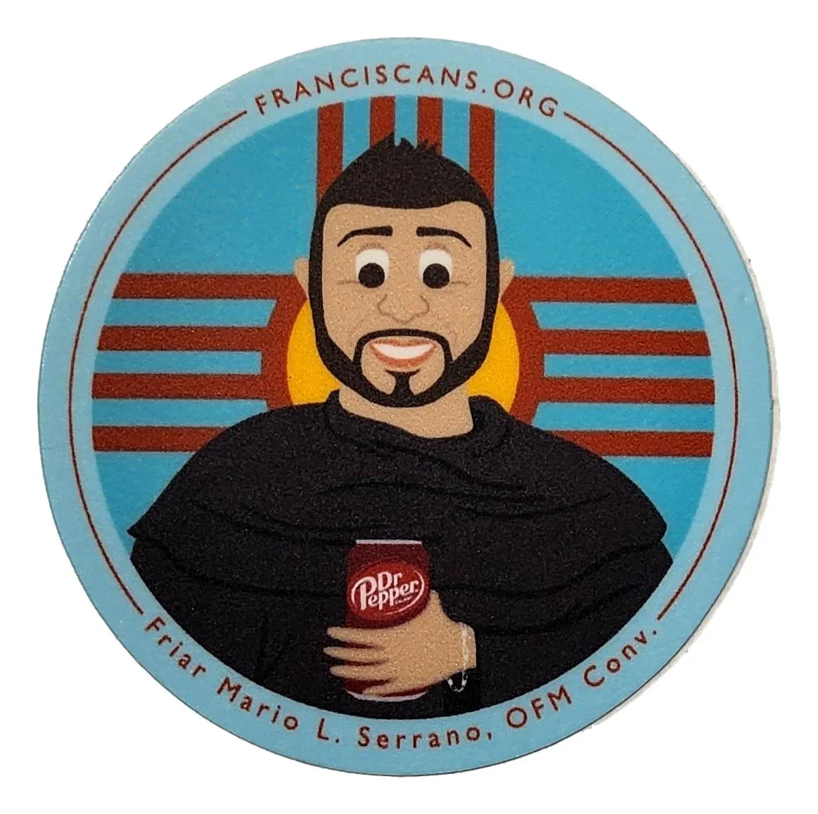 Removable religious design stickers from Ysleta Mission Gift Shop, featuring spiritual symbols and colorful artwork.
