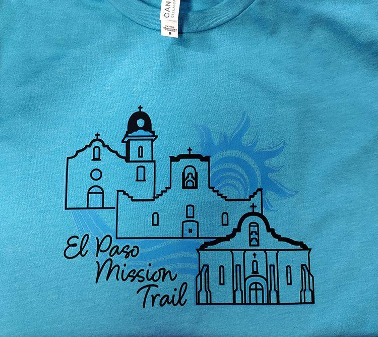 Unisex Heather Aqua T-shirt featuring El Paso Mission Trail design by Vanessa Clark, casual apparel for everyday wear.