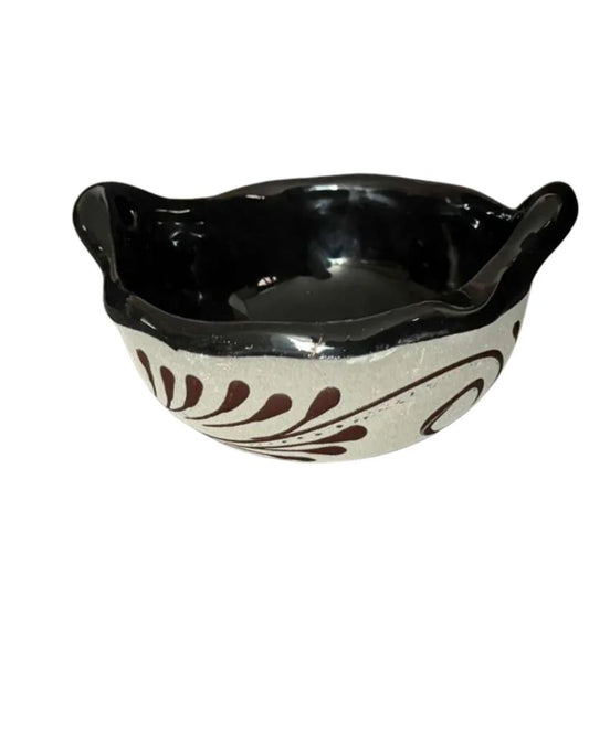 Handmade Talavera ceramic salsa bowls with colorful, assorted designs by Michelle Miranda, made in Mexico for kitchen use.