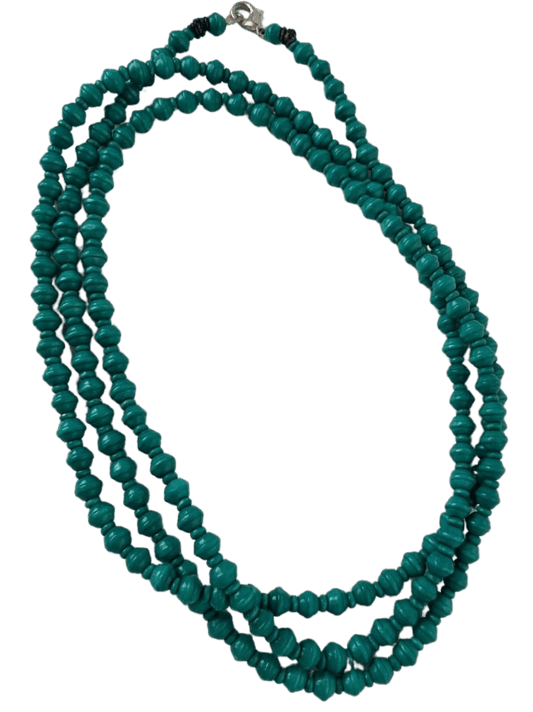 Teal Wood Bead Double Wrap Necklace - 76-Inch with Silver Lobster Clasp