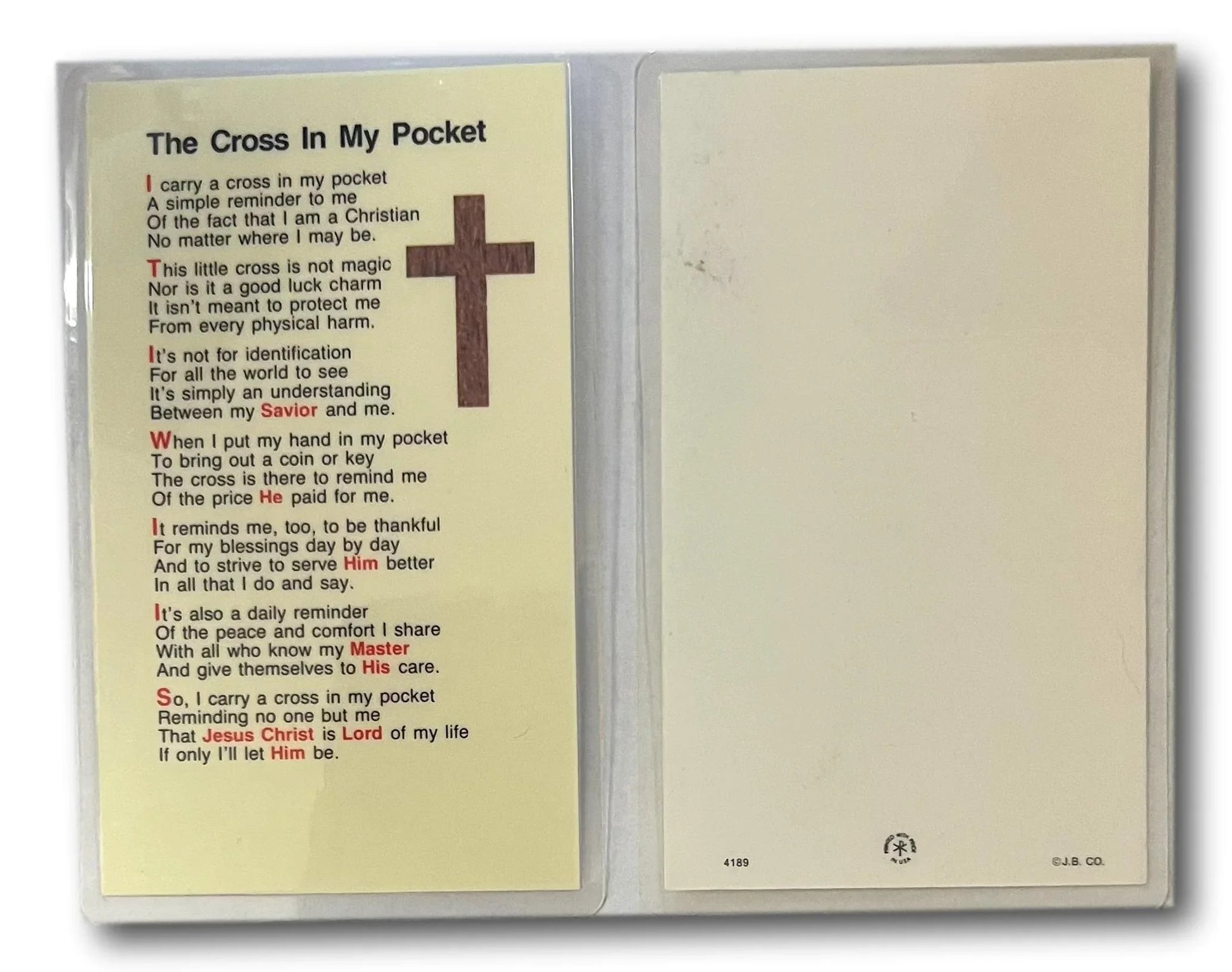 The Cross in My Pocket – Laminated Prayer Card | Rare English Christian Pocket Blessing - Ysleta Mission Gift Shop