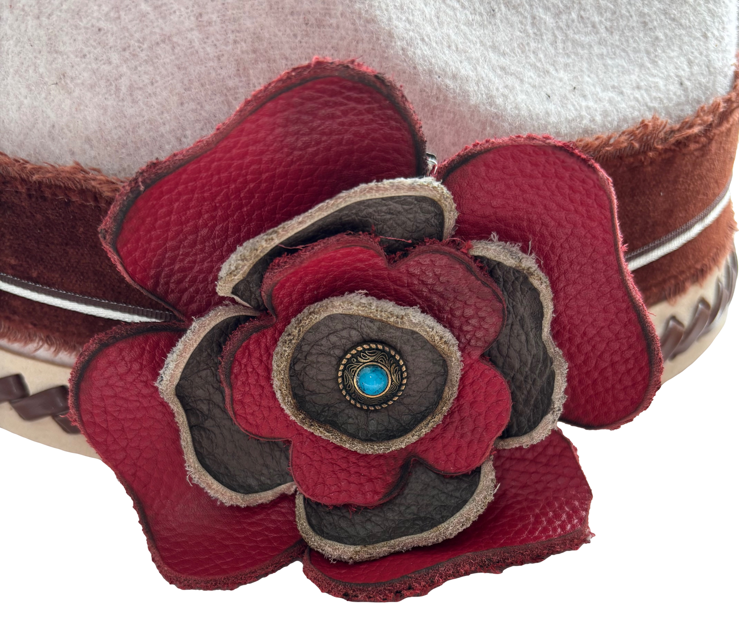 Turquoise concho flower hat clip by Consuelo Barraza, decorative hair accessory with floral and concho details.