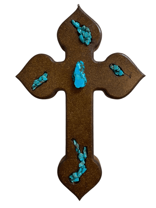 Turquoise Inlaid Resin Cross – Wood Backing