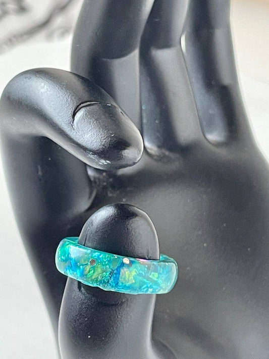 Turquoise Sparkle Resin Ring - Size 5.5, Handcrafted Design