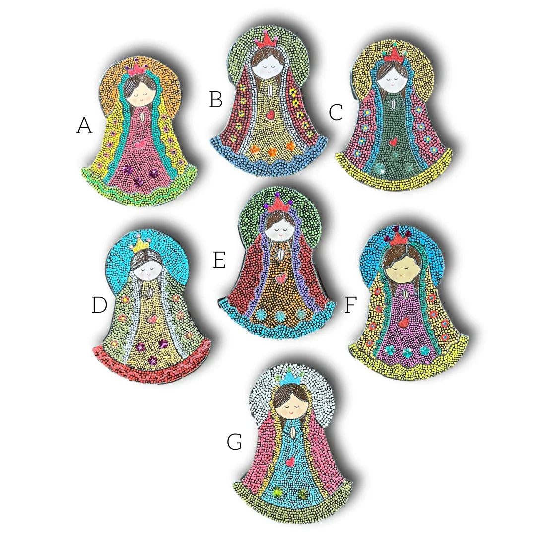 Virgencita Dot Art Wall Hanging – Handcrafted on Wood – 10 Inches - Ysleta Mission Gift Shop