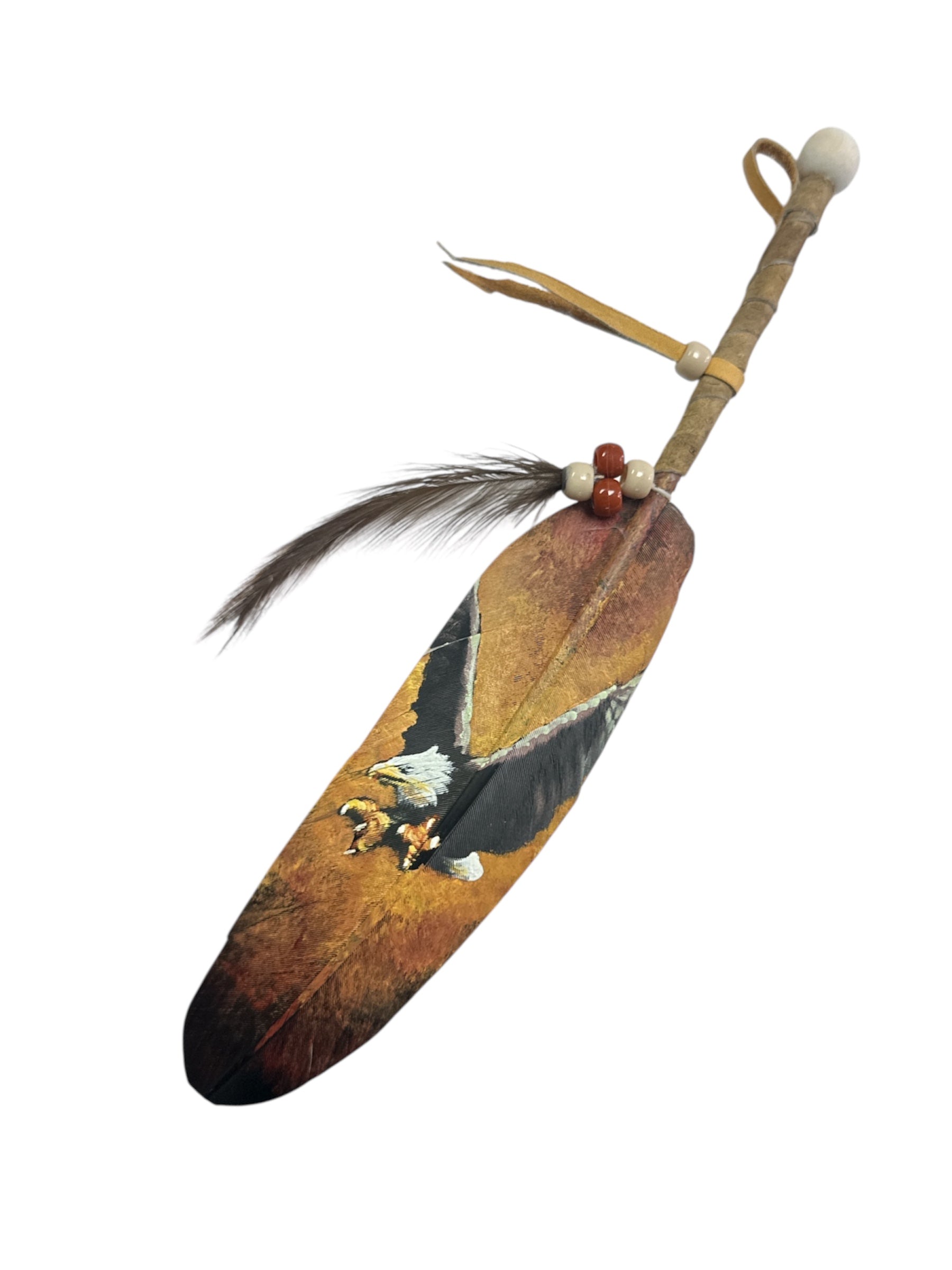 Vivid hand-painted feather art by Jose Alberto Chavez, 12-inch Native tradition decor piece for home and garden display.