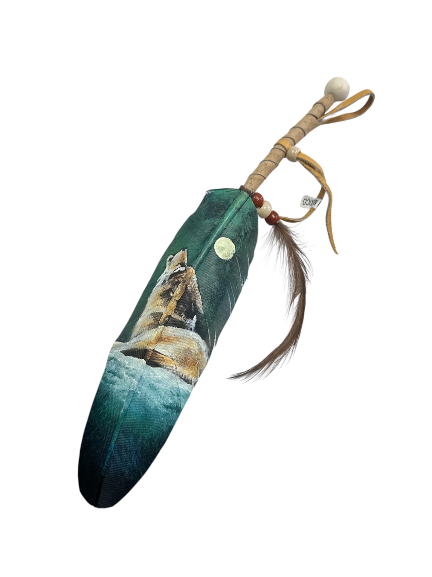 Vivid hand-painted feather art by Jose Alberto Chavez, 12-inch Native tradition decor for home and garden display.