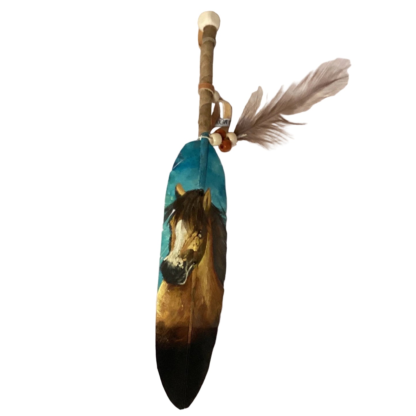 Vivid hand-painted feather art by Jose Alberto Chavez, 12-inch Native tradition decorative artwork for home and garden decor.