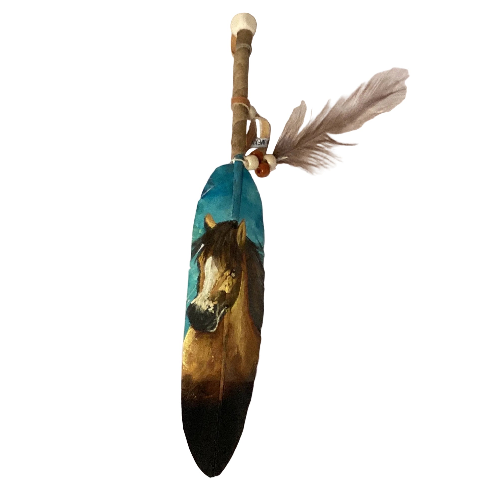 Vivid hand-painted feather art by Jose Alberto Chavez, 12-inch Native tradition decorative artwork for home and garden decor.