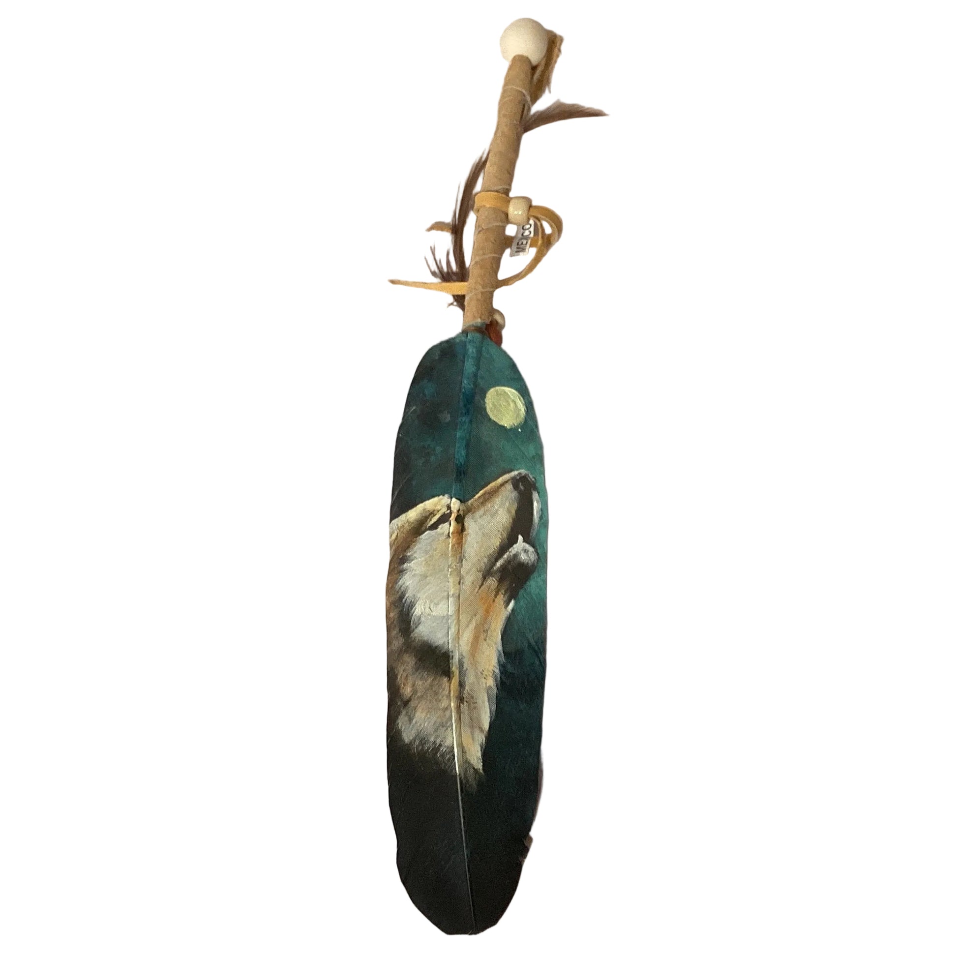 Vivid hand-painted feather art by Jose Alberto Chavez, 12-inch Native tradition decor for home and garden display.