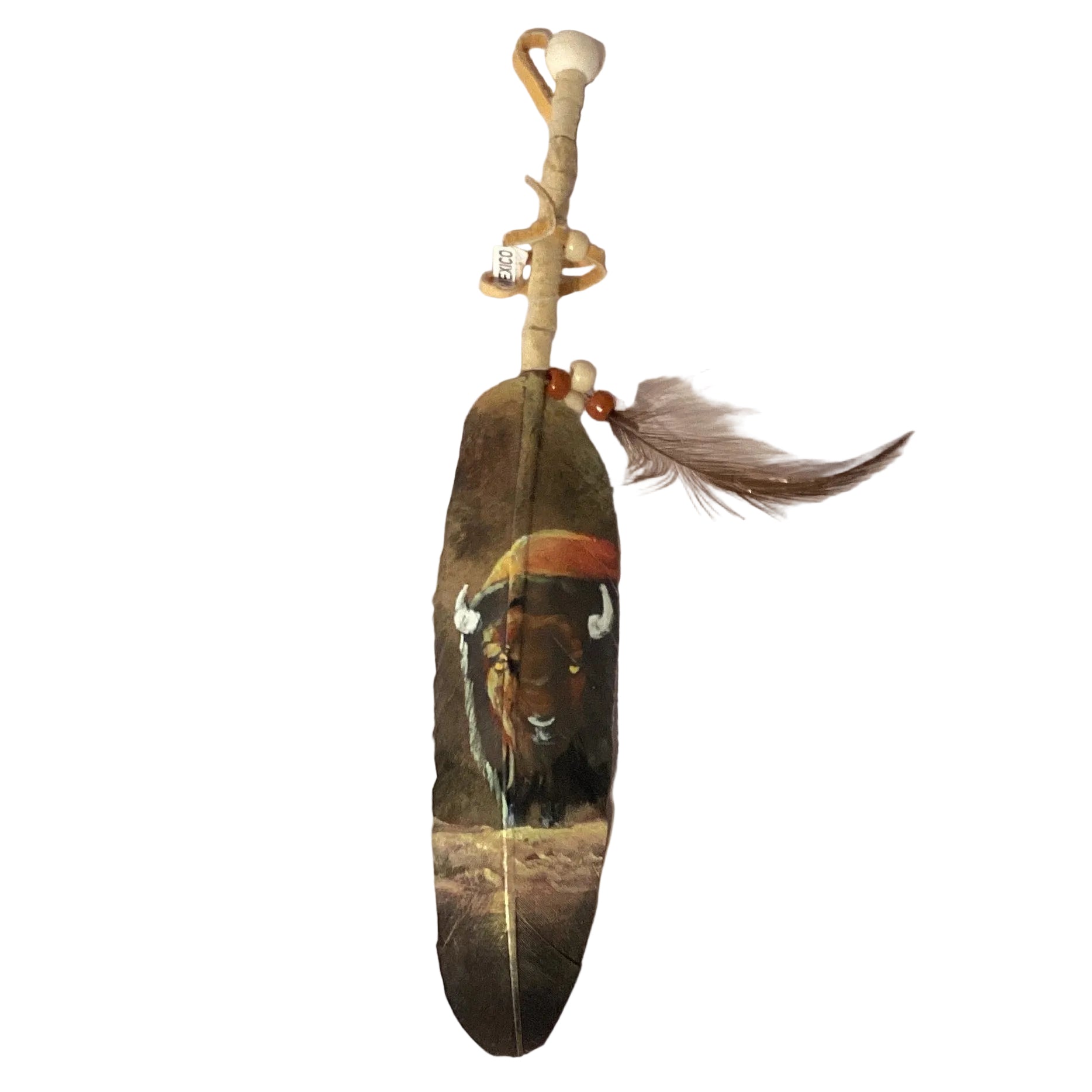 Hand-Painted Feather Art –Guarded Buffalo