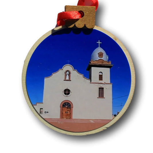 Ysleta Mission Clouds Ornament – Wood Round, 3.77 x 4.29 in