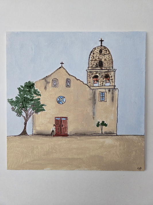 Ysleta Mission   Circa 1907 8x8 oil on canvas panel - Ysleta Mission Gift Shop
