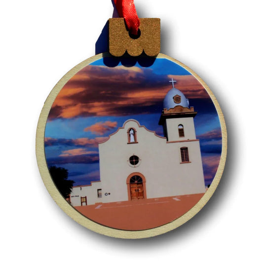 Ysleta Mission Clouds Ornament – Wood Round, 3.77 x 4.29 in
