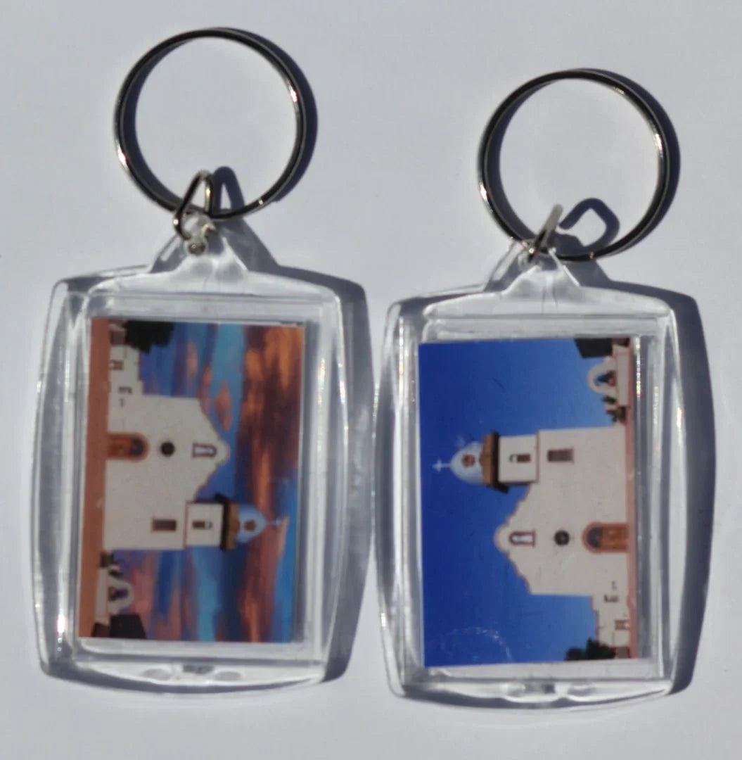 Ysleta Mission El Paso Texas Acrylic Photo Key Chain – Double-Sided (2 1/8" x 1 1/2") - Ysleta Mission Gift Shop