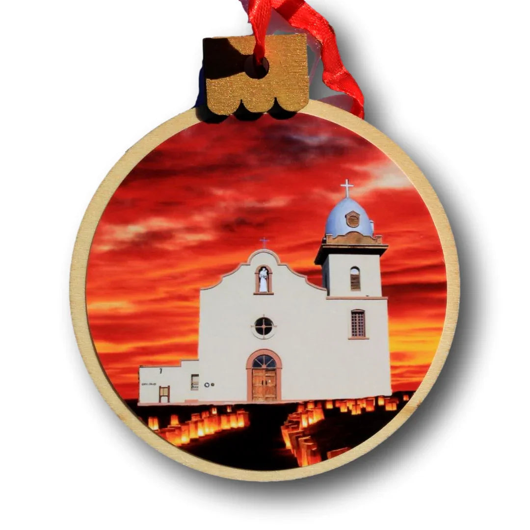 Ysleta Mission Luminarias Ornament – Wood Round, 3.77 x 4.29 in