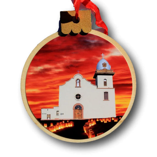 Ysleta Mission Luminarias Ornament – Wood Round, 3.77 x 4.29 in