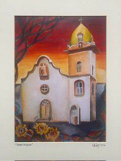 "Ysleta Mission Red El Paso Sunset" Framed and Matted Art Print - 16x20 Decor Piece