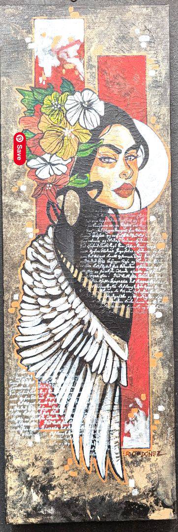 Zabel 12"x36" Acrylic Mix Painting of Woman with Flowers and Moon