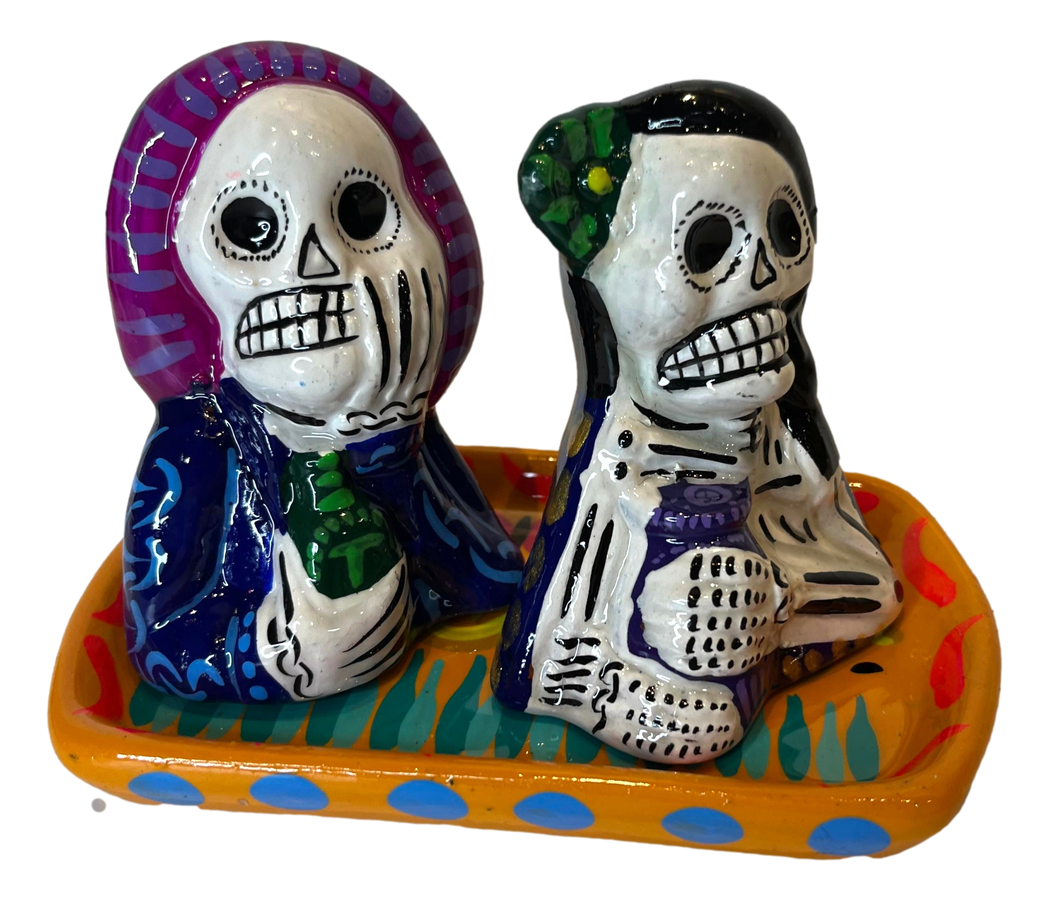 Salt and Pepper Shakers Day of the Dead Piece Handcrafted-7