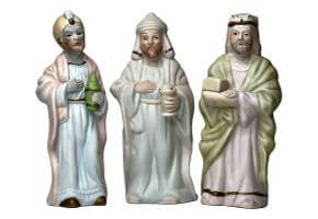 6 Nativity of 3 Wiseman Porcelain H: 7 1/2 inches X W: 3 1/2 inches - Ysleta Mission Gift Shop- VOTED 2022 El Paso's Best Gift Shop