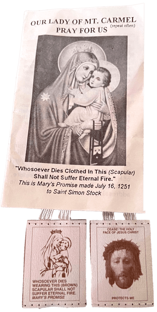Scapular Our Lady of Mount Carmel White Wool and White Cord With Prayer Guide