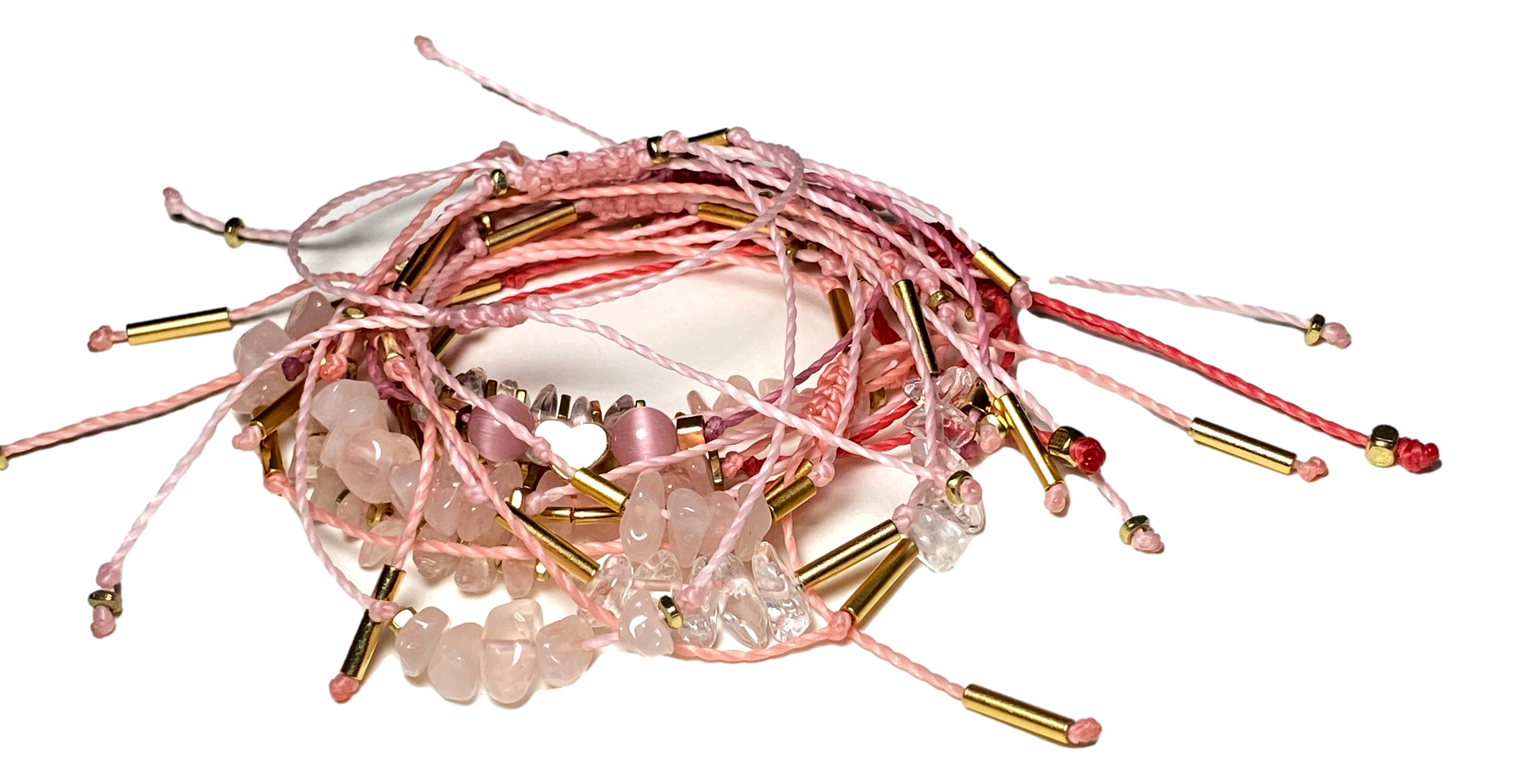 Bracelet Adjustable Assorted Pink Tones Nylon Thread Semi-precious Stonestyles Handmade by Skilled Artisan