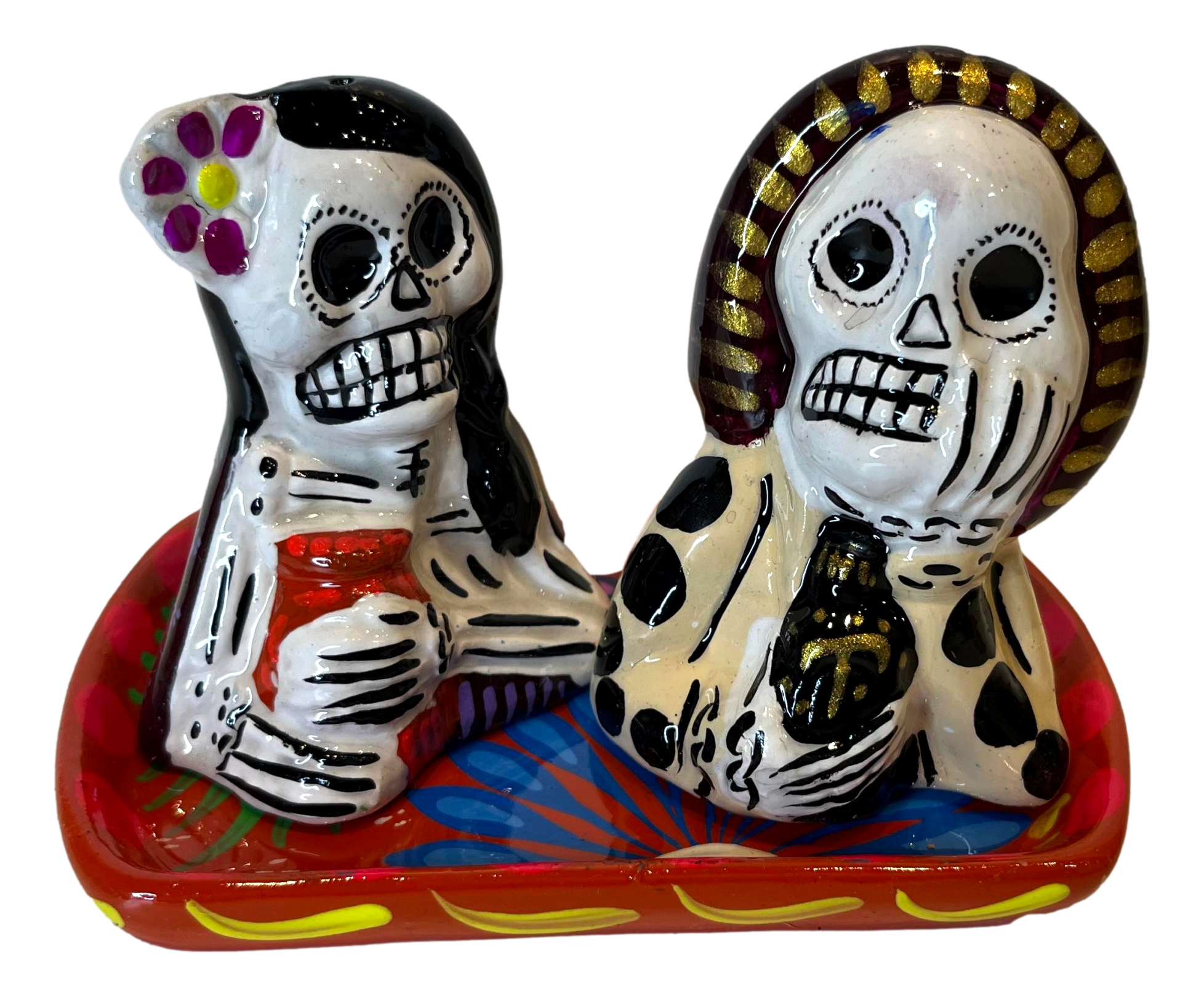 Salt and Pepper Shakers Day of the Dead Piece Handcrafted - 0