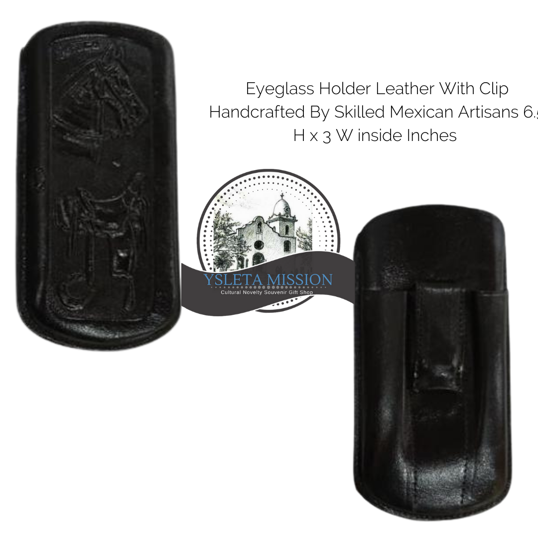 Eyeglass Holder Leather Clip Handcrafted By Skilled Mexican Artisans 6.5 H x 3 W inside Inches