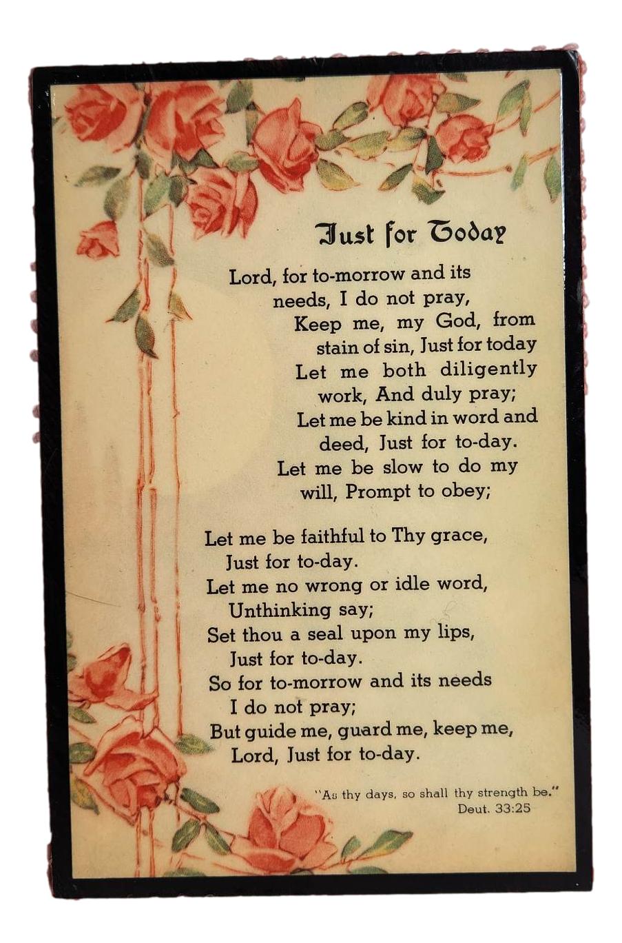 Just For Today Prayer Plaque Pink Roses Wood