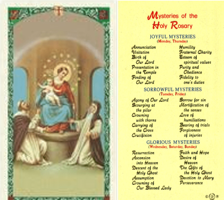 Prayer Card Mysteries Of The Holy Rosary Joyful Mysteries Laminated 800-206