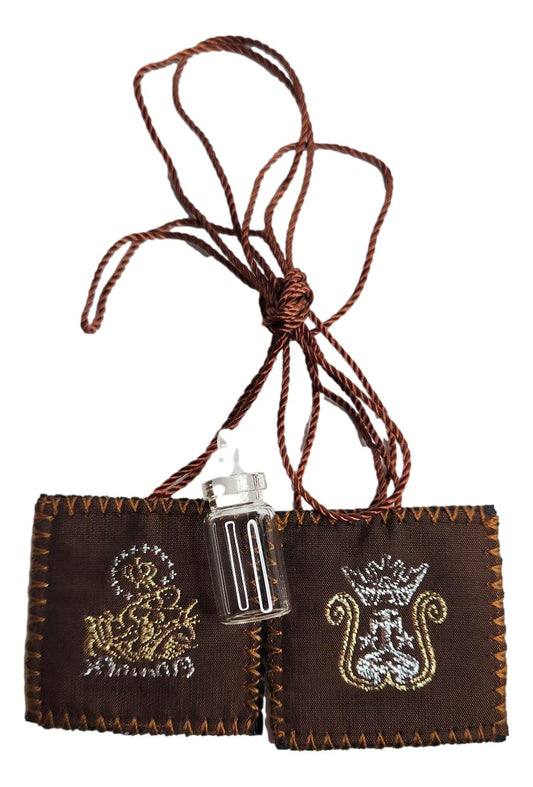 Scapular Brown Wool With Attached Holy Water Bottle