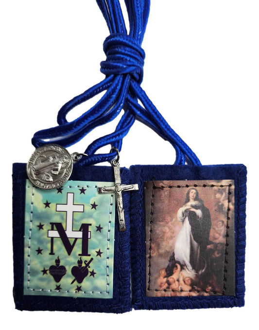 Scapular Immacualted Conception Blue Medal a Cross Felt Cloth Metal