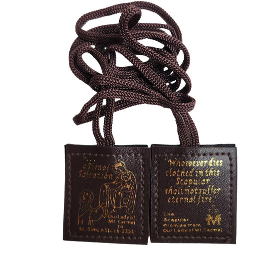 Scapular Leather Brown Gold Stamped