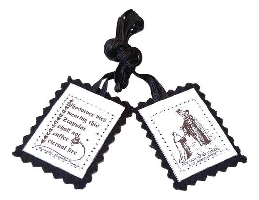 Scapular Our Lady of Mt. Carmel & St. Simon Stock Brown Wool