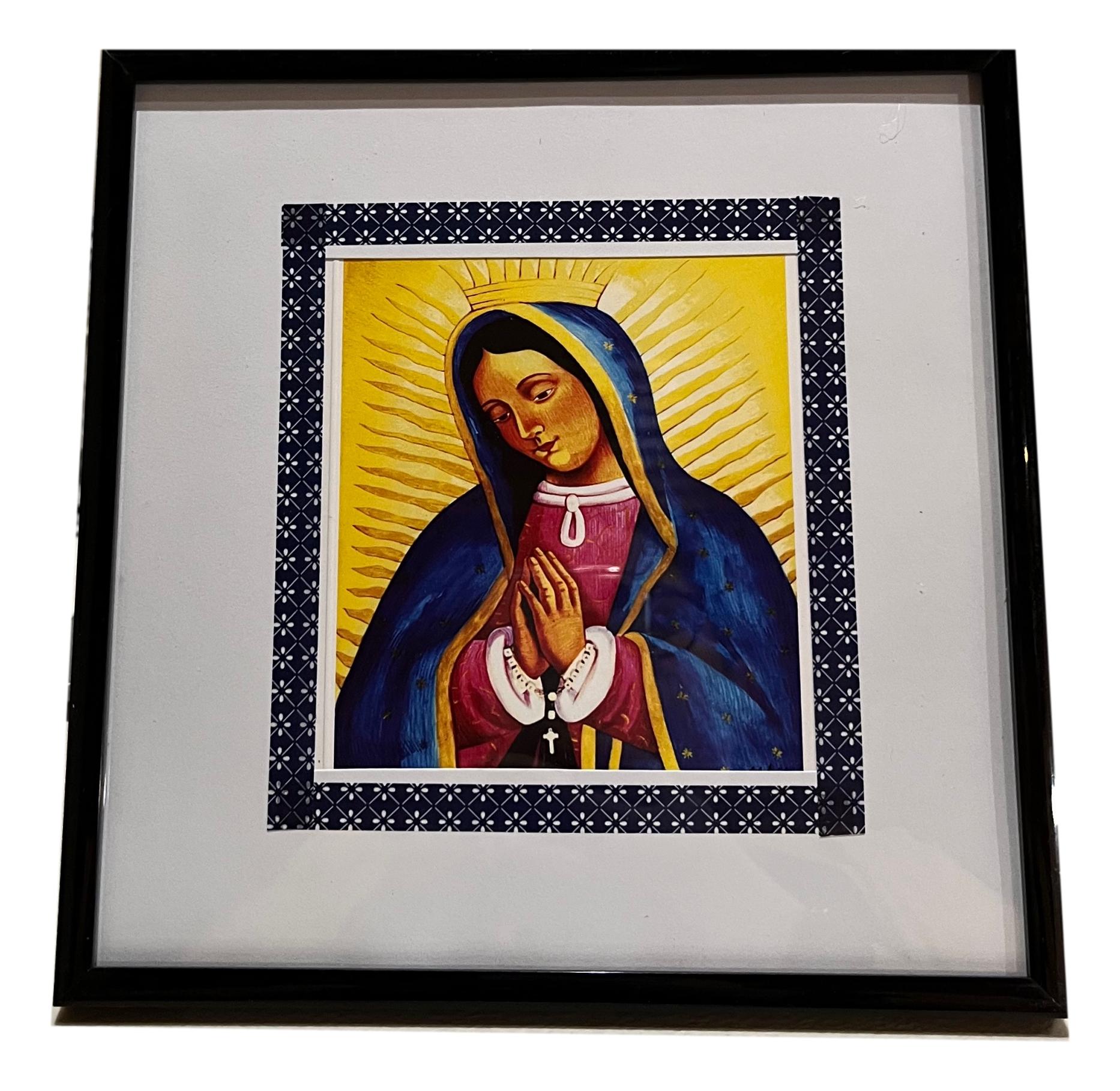 Art Frame Reproduction Of Our Lady Of Guadalupe Frame By El Paso Artist Maria 9 inches Height By 9 inches Width - Ysleta Mission Gift Shop- VOTED El Paso's Best Gift Shop