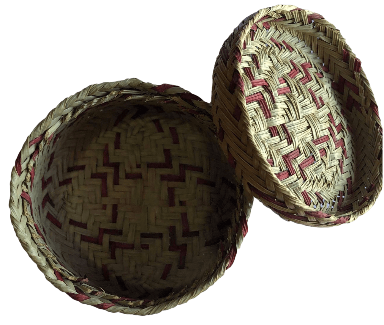 Basket Lid Natural Reed Handcrafted by Tarahumara Indian Mexico 3"H x 3"W Rust Accent - Ysleta Mission Gift Shop- VOTED El Paso's Best Gift Shop