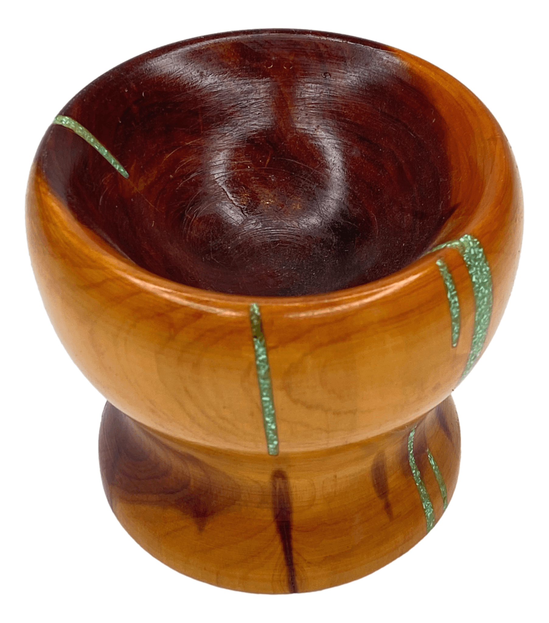 Bowl Mesquite Wood Turquoise Inlay Handcrafted by Skilled Artisan 3 1/2 W x 3 H x 1 1/2 D Inches - Ysleta Mission Gift Shop- VOTED El Paso's Best Gift Shop