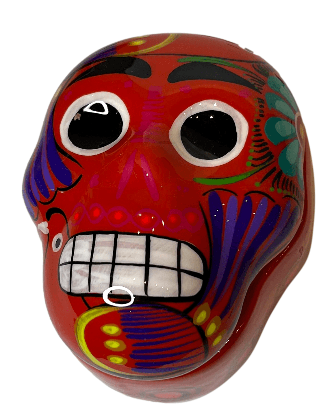Box Dark Orange Skull  Ceramic Glazed Handcrafted