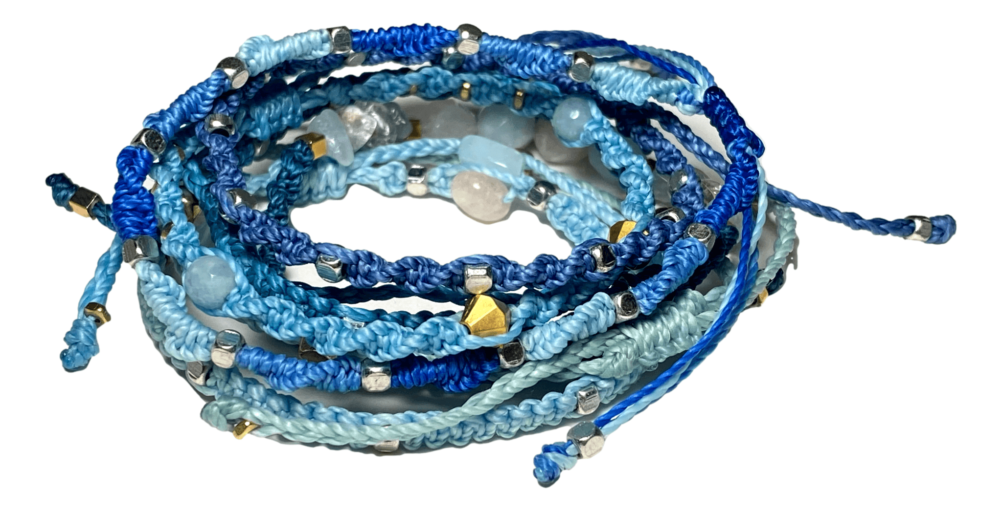 Bracelet Adjustable Assorted Blue Tones Nylon Thread Braidedtyles Handmade by Skilled Artisan - Ysleta Mission Gift Shop- VOTED El Paso's Best Gift Shop
