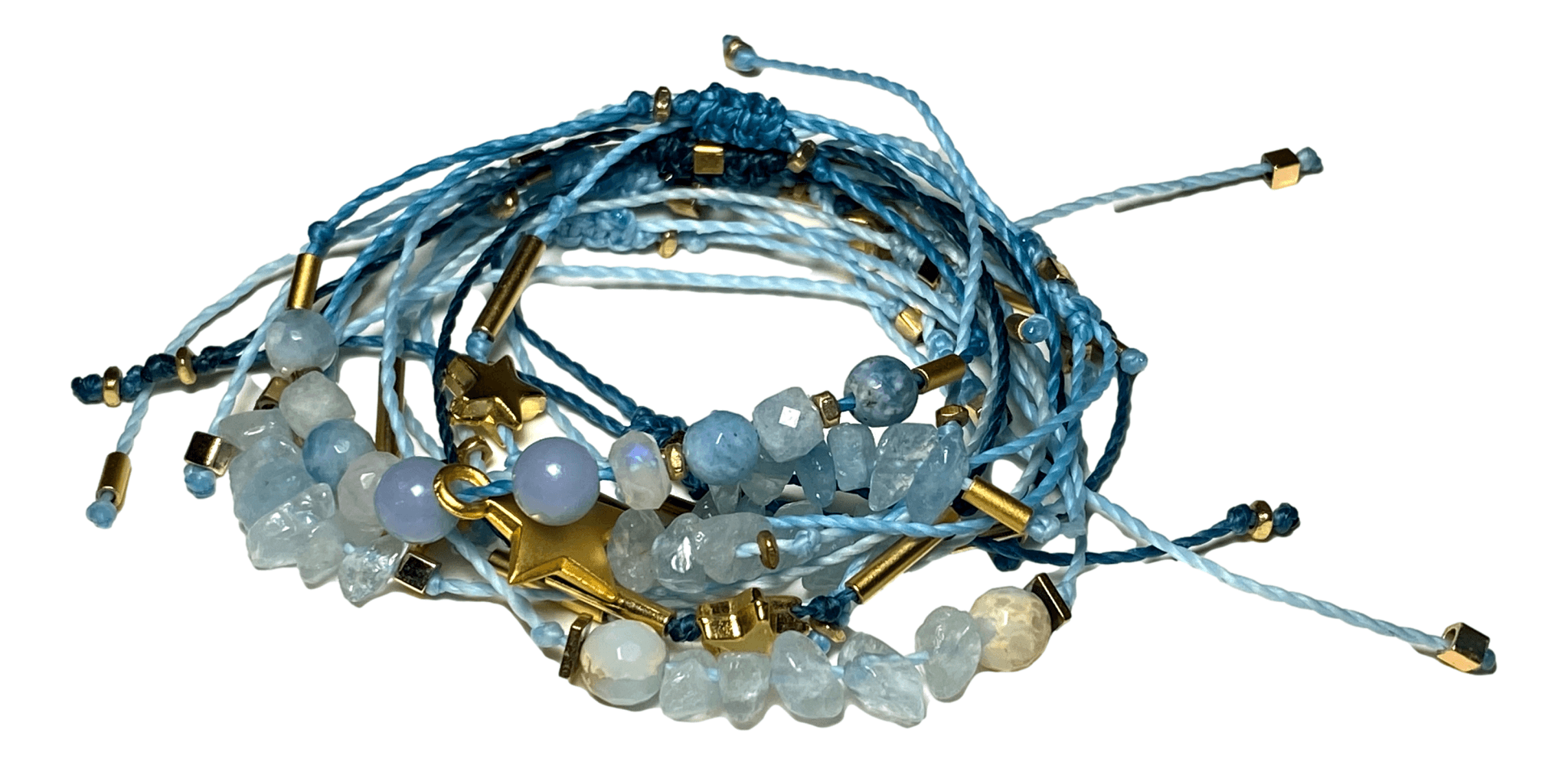 Bracelet Adjustable Assorted Blue Tones Nylon Thread Semi-precious Stonestyles Handmade by Skilled Artisan - Ysleta Mission Gift Shop- VOTED El Paso's Best Gift Shop