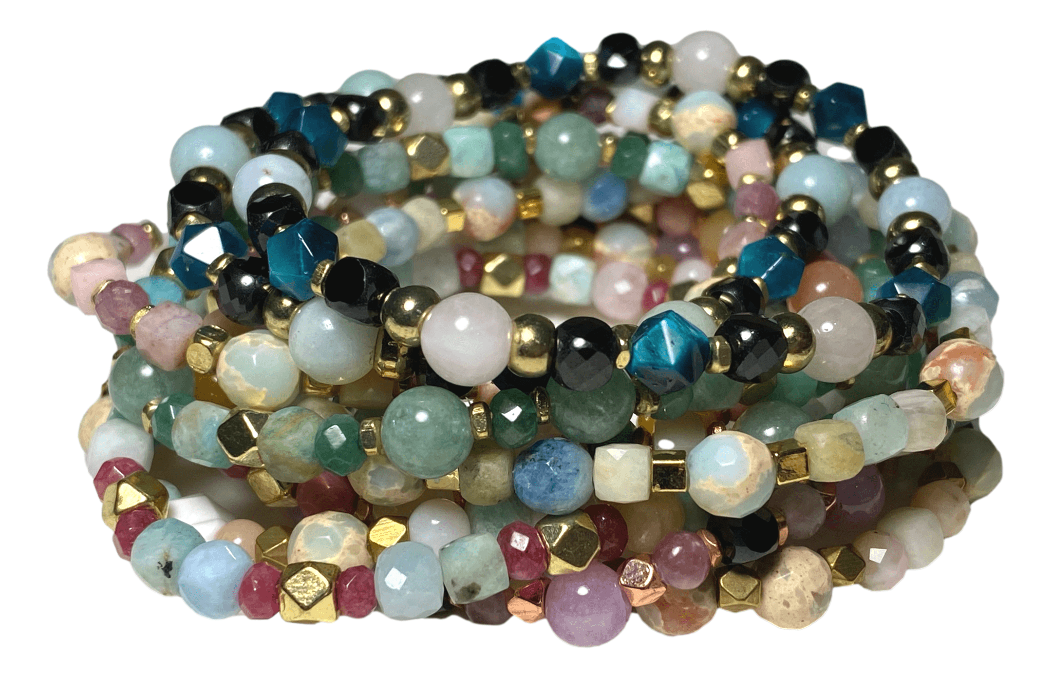 Bracelet Stretch Assorted Colorful Beads Semi-precious Stonestyles Select a Saint Handmade by Skilled Artisan 2 1/2 W Inches - Ysleta Mission Gift Shop- VOTED El Paso's Best Gift Shop