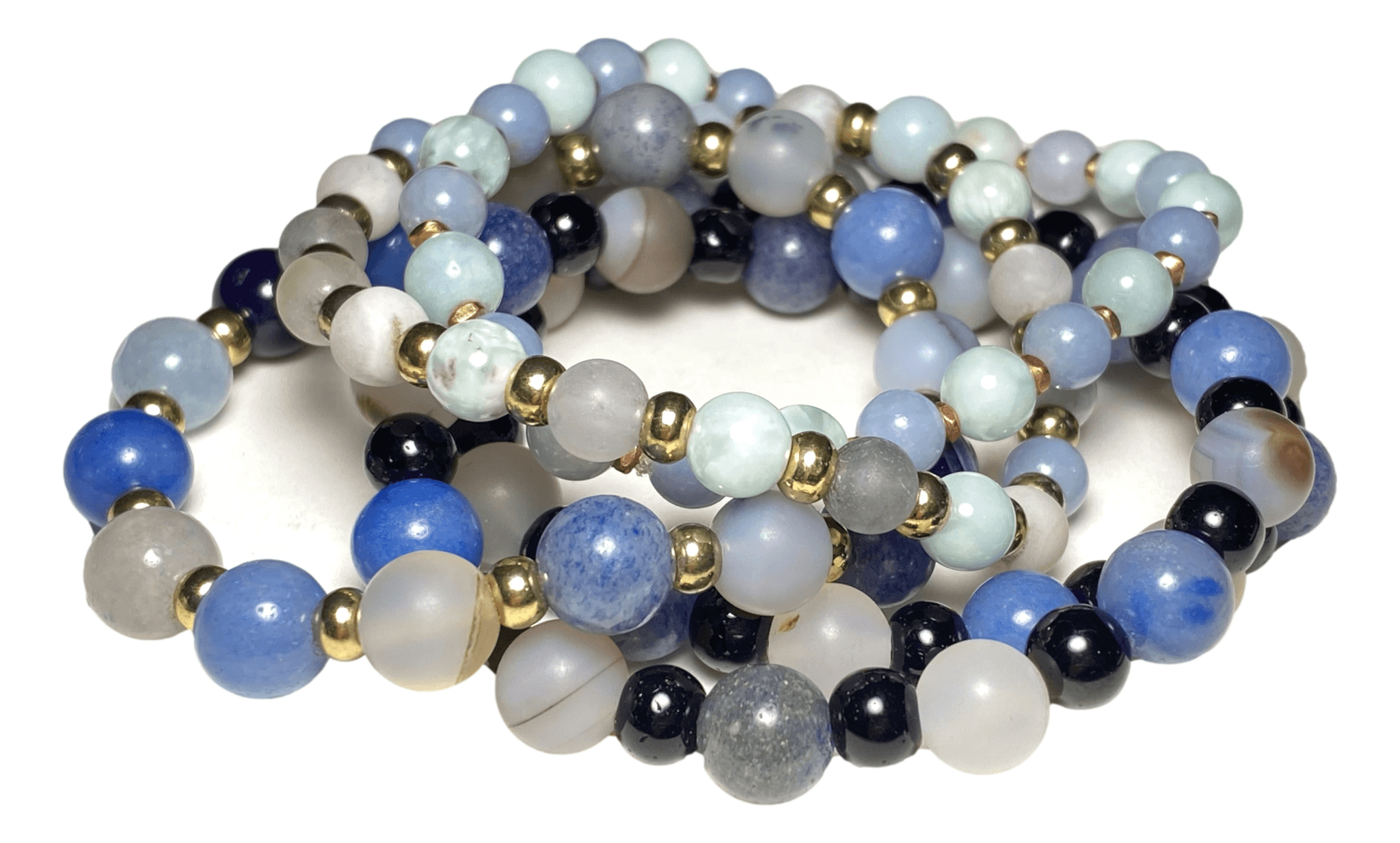 Bracelet Stretch Crystal Beads Assorted Blue Semi-precious Beadstyles Select a Saint Handmade by Skilled Artisan 2 1/2 W Inches - Ysleta Mission Gift Shop- VOTED El Paso's Best Gift Shop