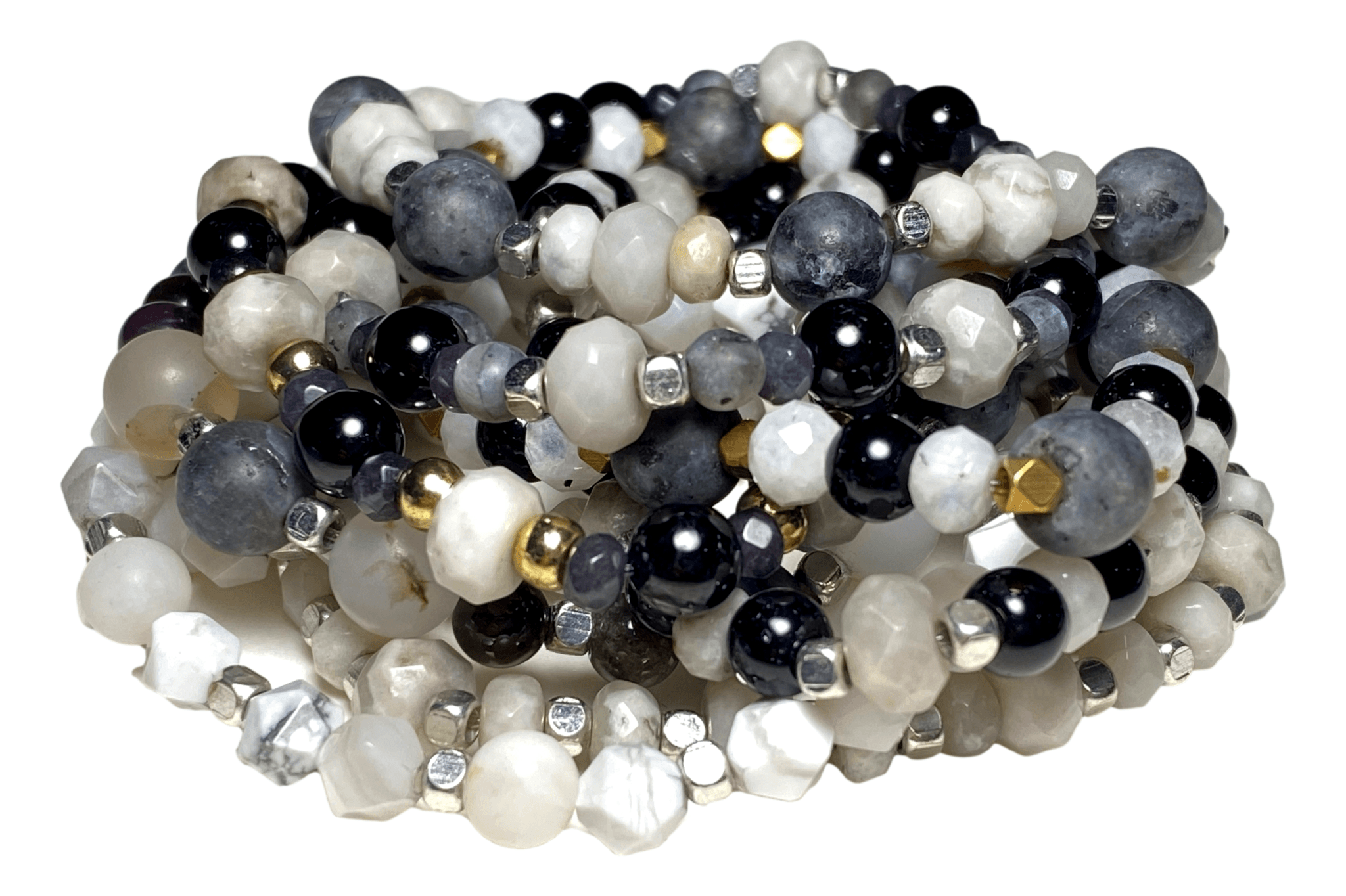 Bracelet Stretch Crystal Beads Assorted Grey Semi-precious Beadstyles Select a Saint Handmade by Skilled Artisan 2 1/2 W Inches - Ysleta Mission Gift Shop- VOTED El Paso's Best Gift Shop