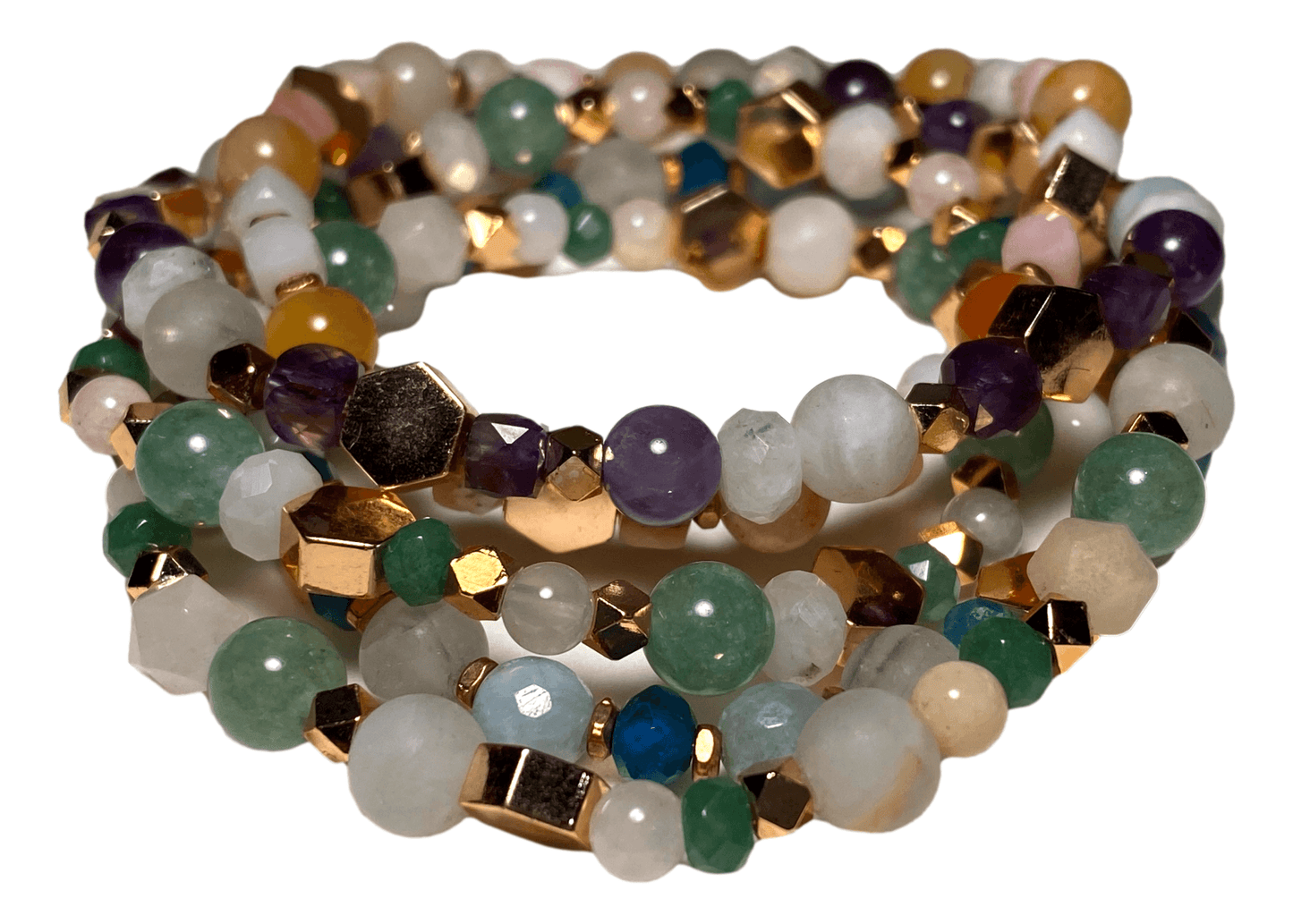 Bracelet Stretch Hexagon Accent Beads Semi-Precious Stones