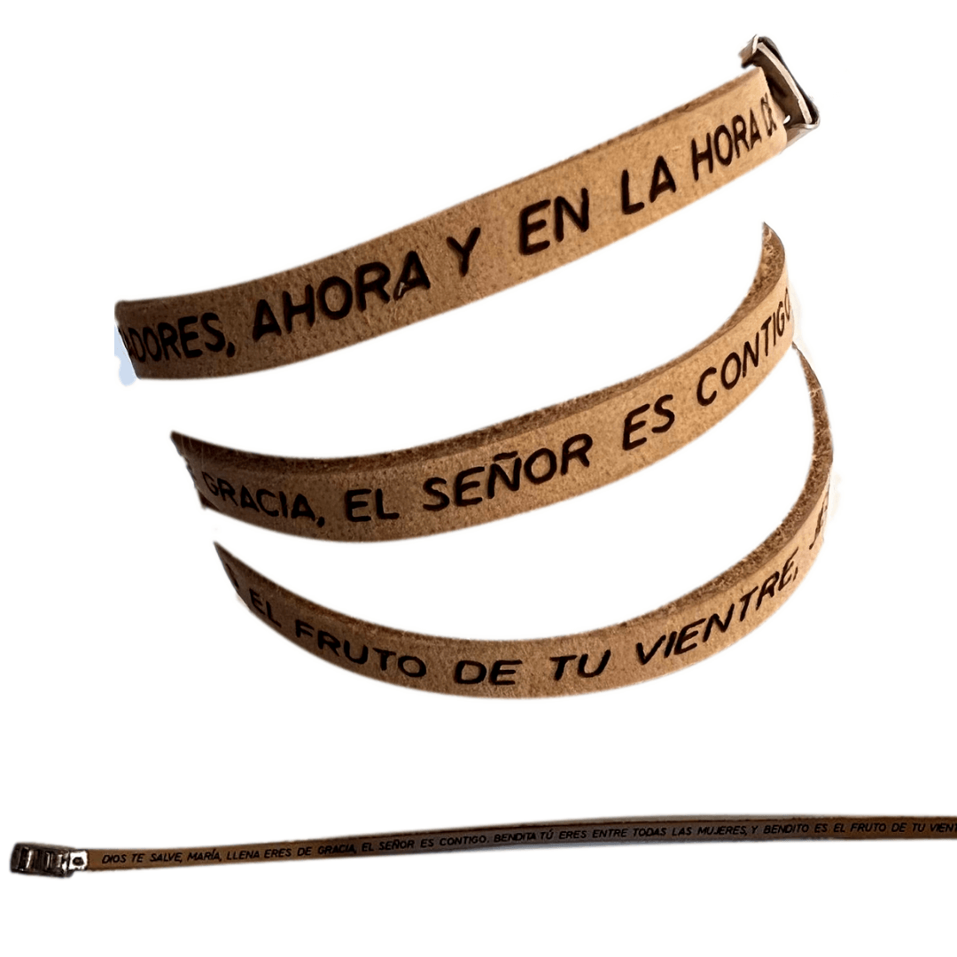 Bracelet Unisex Dios Te Salve Tan Leather Wrap Alligator Buckle - Ysleta Mission Gift Shop- VOTED El Paso's Best Gift Shop