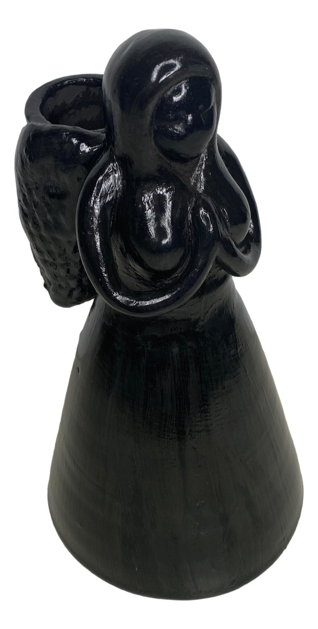 Candle Holder Statue Black Clay Praying Angel Handcrafted In Mexico 4 3/4 L X 5 W X 8 1/2 H Inches Inches - Ysleta Mission Gift Shop- VOTED 2022 El Paso's Best Gift Shop