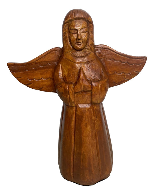Candle Holder Statue Carved Wood Praying Angel