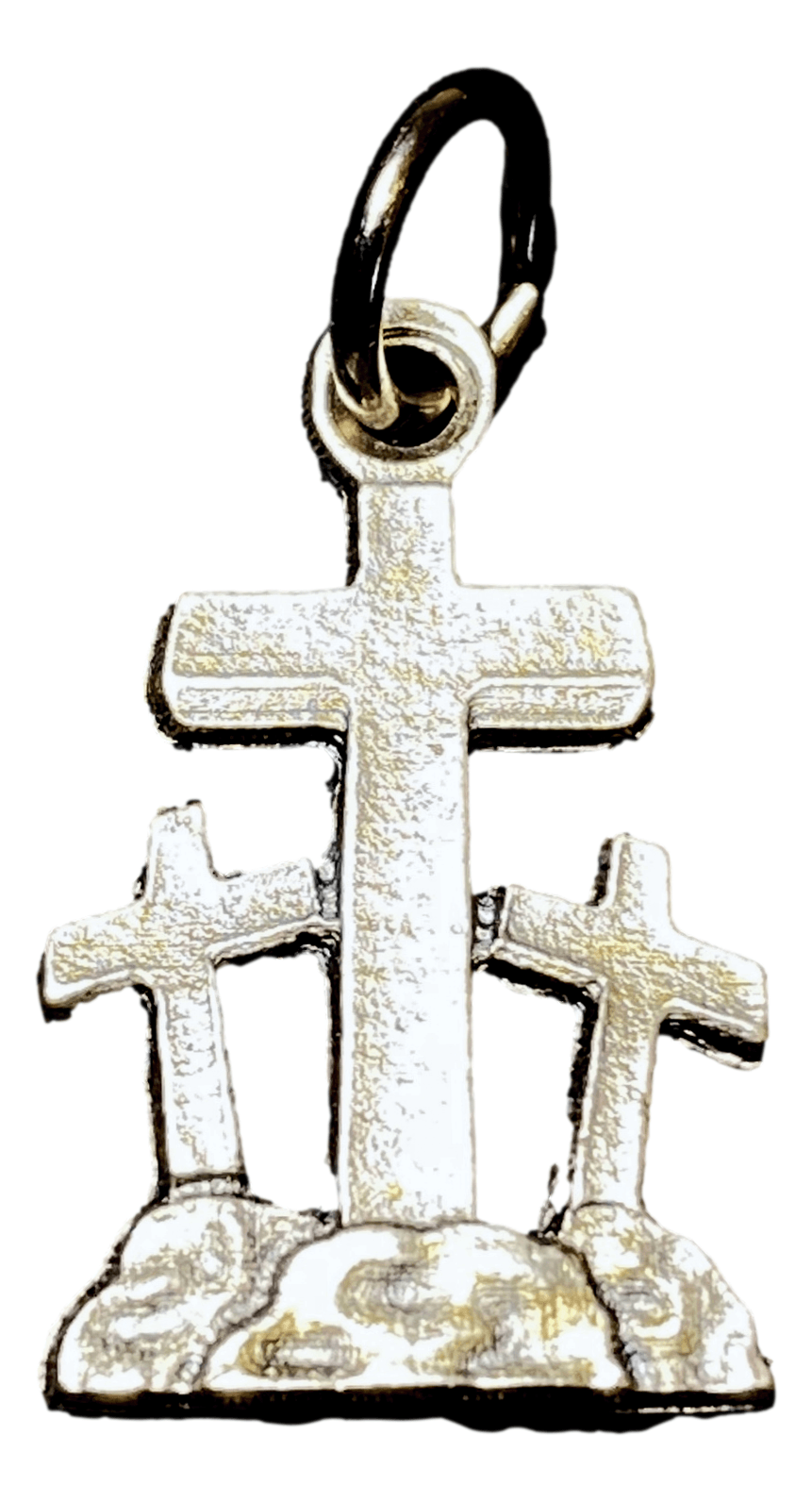 Charm Pendant Three Crosses on Cavalry Metal Alloy 0.5 W x 1 H Inches - Ysleta Mission Gift Shop- VOTED El Paso's Best Gift Shop